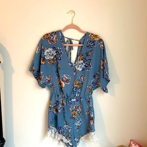 Slate blue floral romper, Charlotte Russe, size S